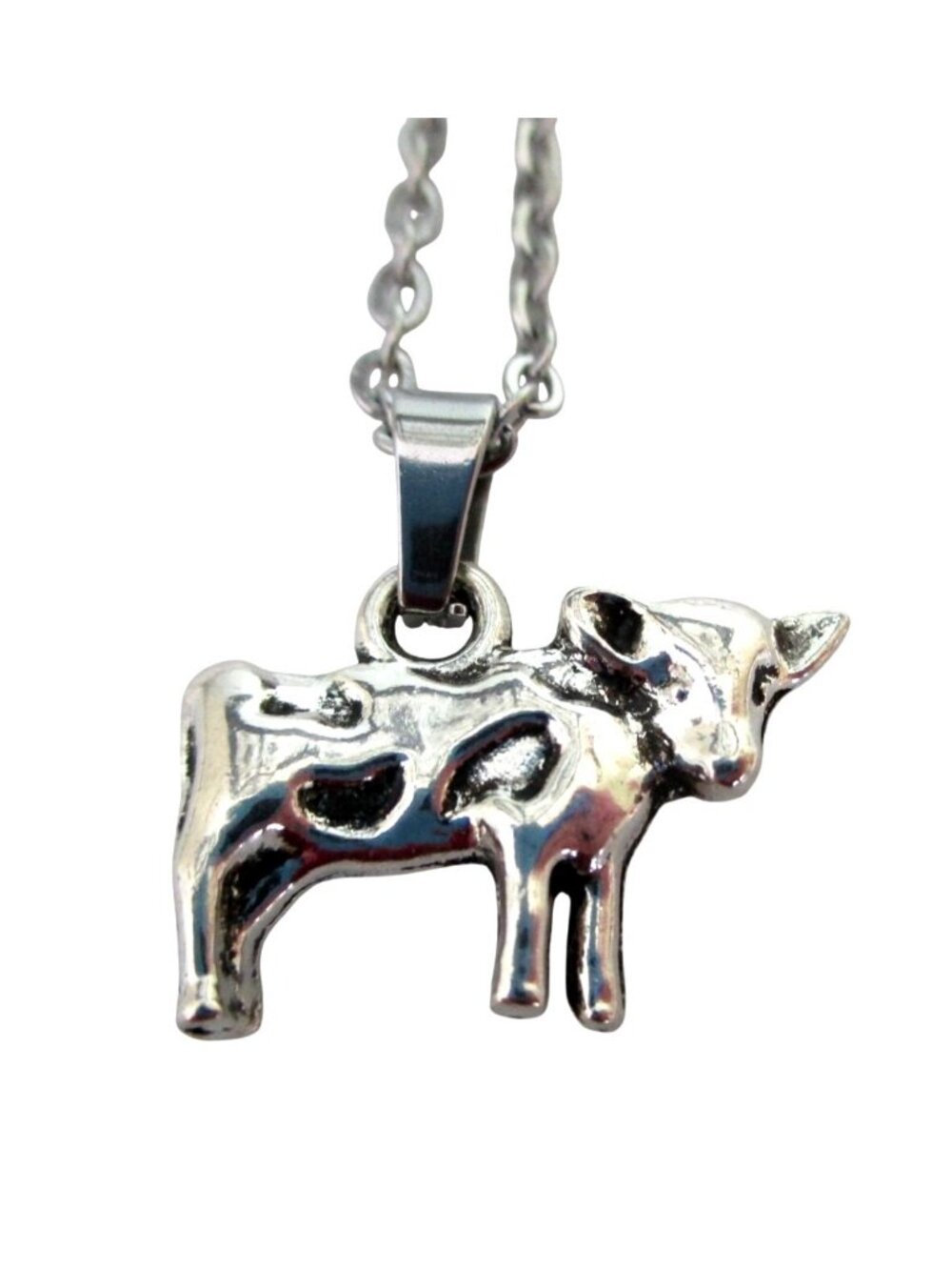 New Cow Pendant Necklace With 18" Stainless Chain Farm Animal Jewelry